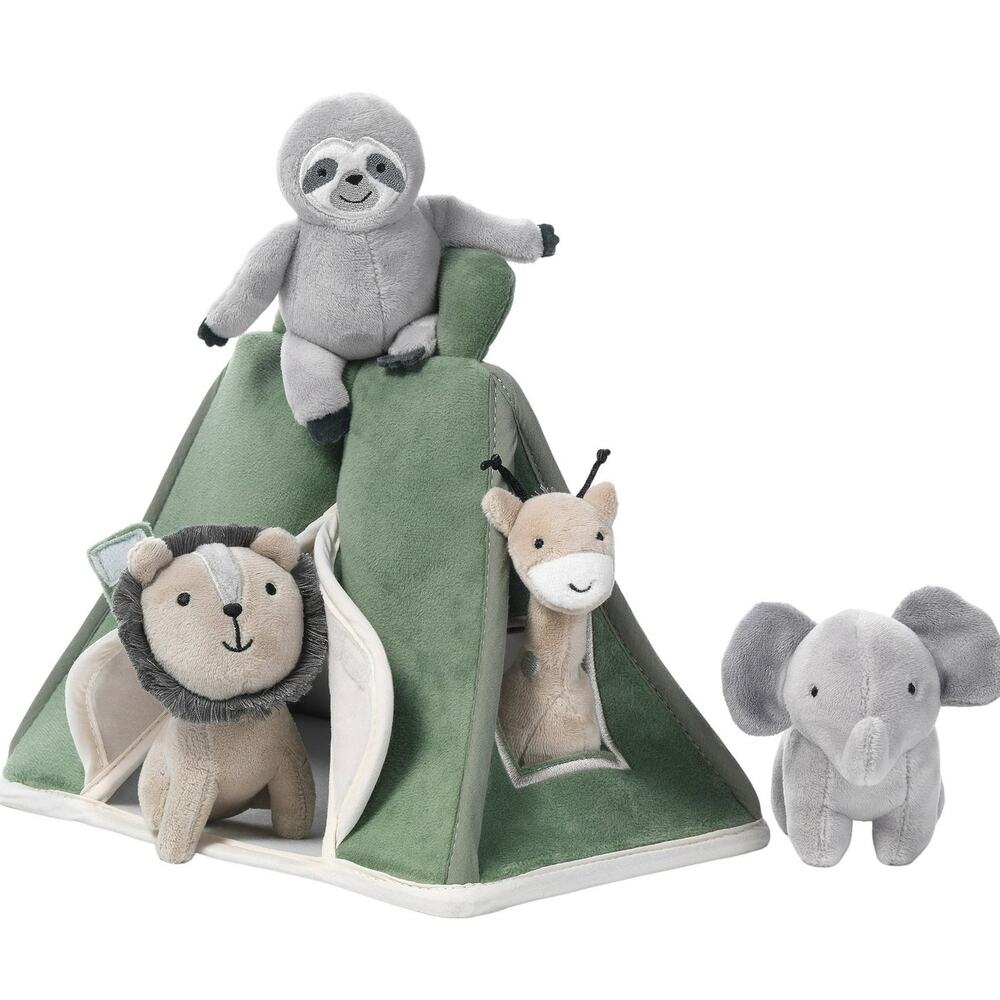 Lambs & Ivy Safari Jungle Green Tent Interactive Plush Toy Stuffed Animal Set
